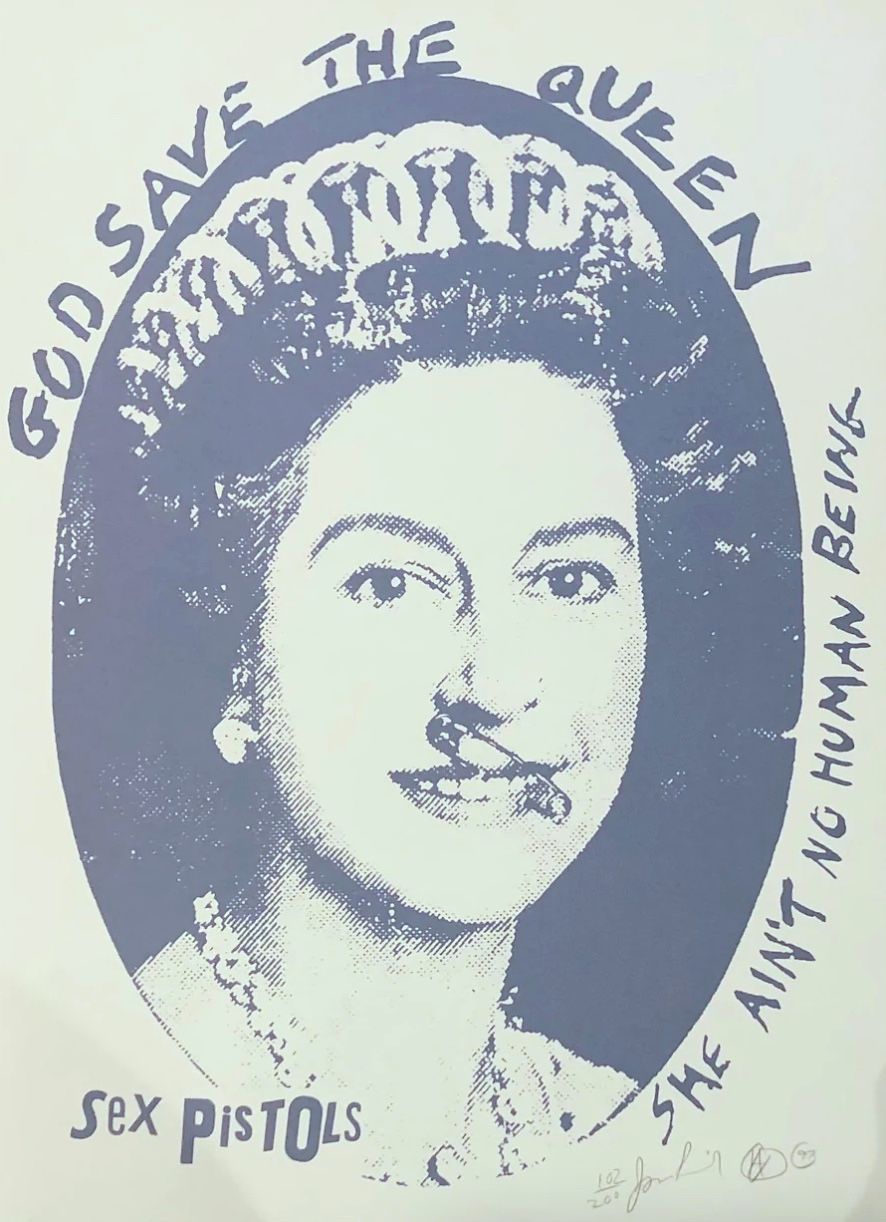 God Save The Queen Postage Stamp (Blue & White)