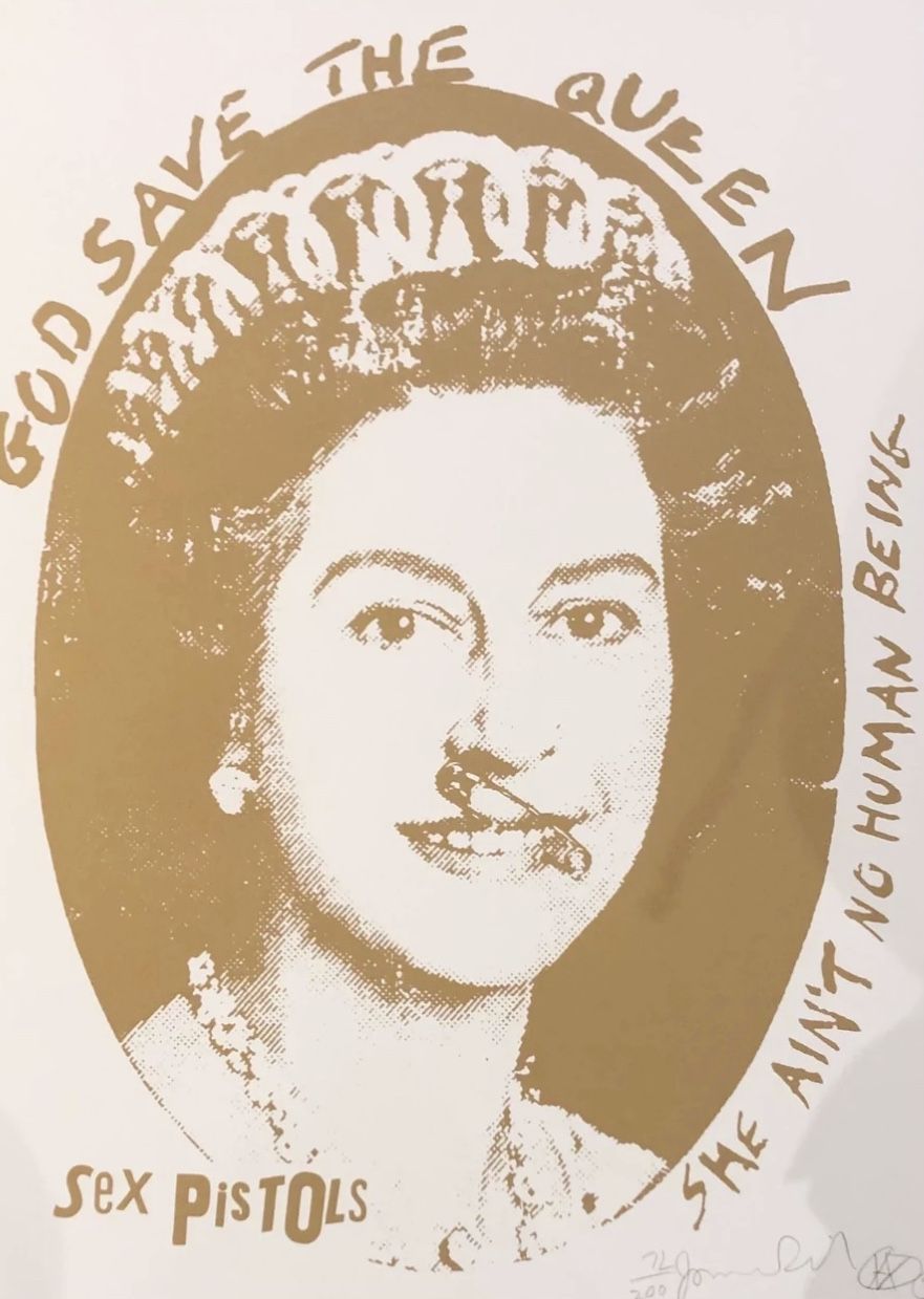 God Save The Queen Postage Stamp (Gold & White)